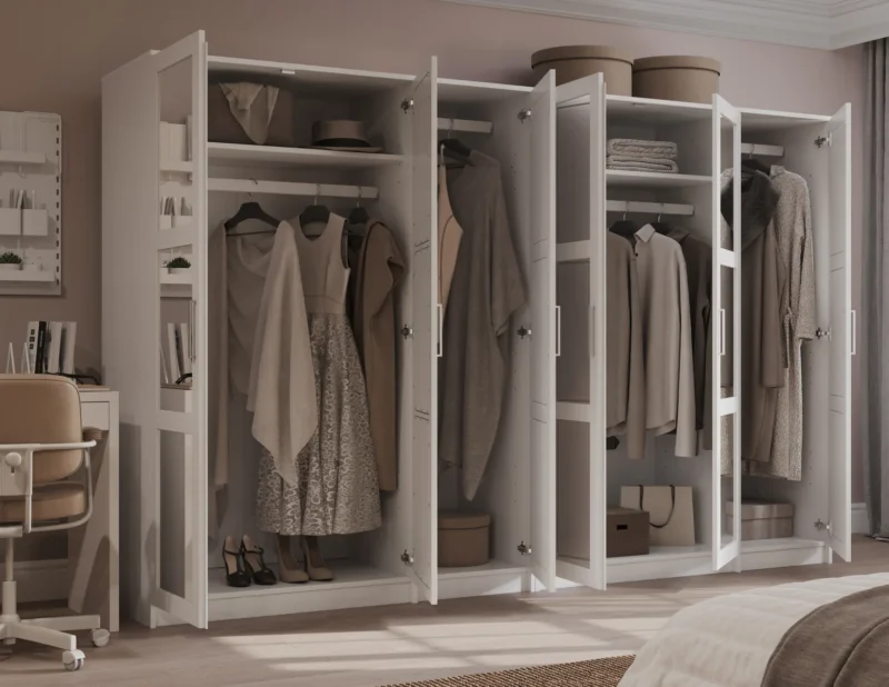 100% Solid Wood Urban 6-Door Wardrobe Closet with Mirrored Doors