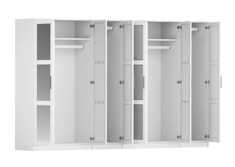 100% Solid Wood Urban 6-Door Wardrobe Closet with Mirrored Doors