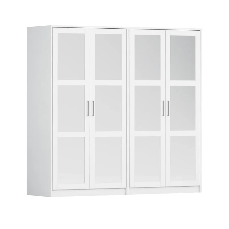 100% Solid Wood Urban 4-Door Wardrobe Armoire, Mirrored Doors