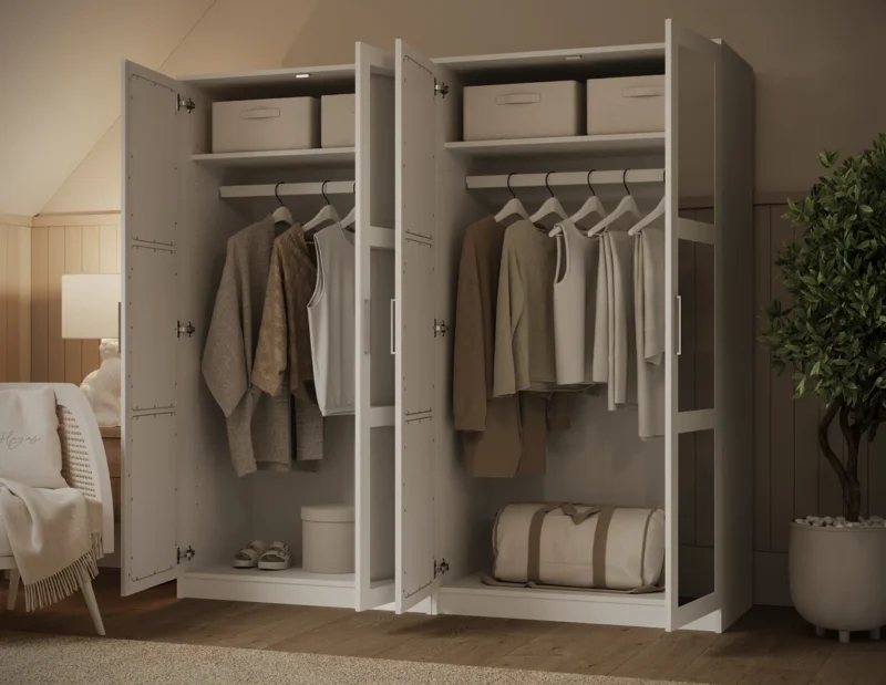 100% Solid Wood Urban 4-Door Wardrobe Armoire, Mirrored Doors
