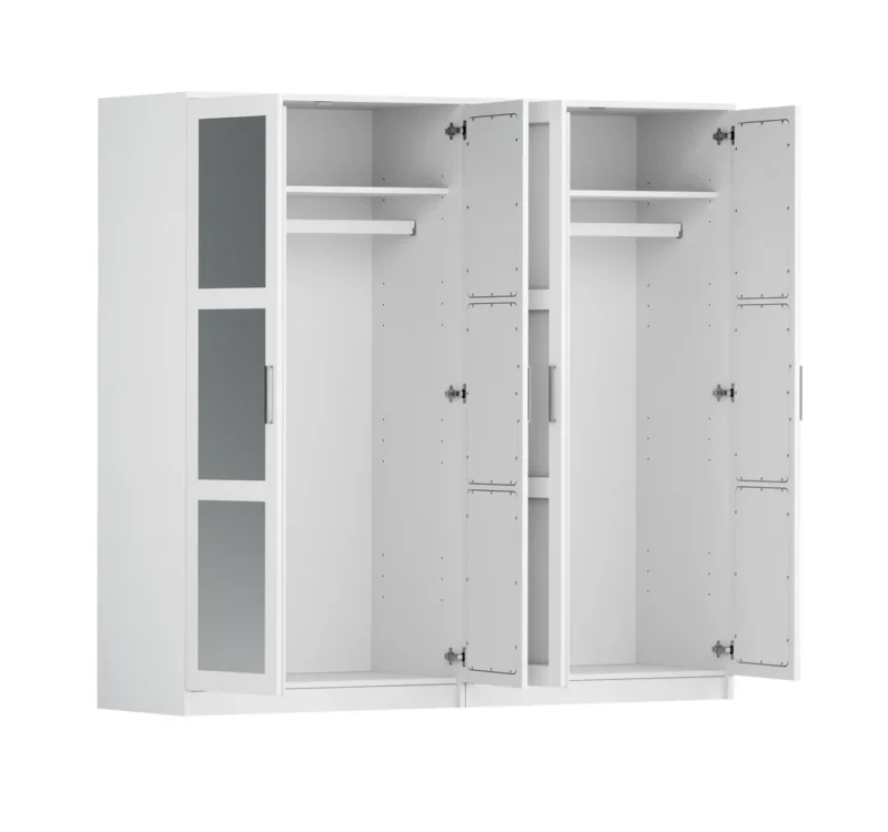 100% Solid Wood Urban 4-Door Wardrobe Armoire, Mirrored Doors