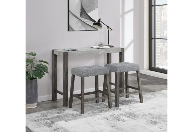 D1523 GREY CONSOLE SOFA TABLE AND 2 STOOLS