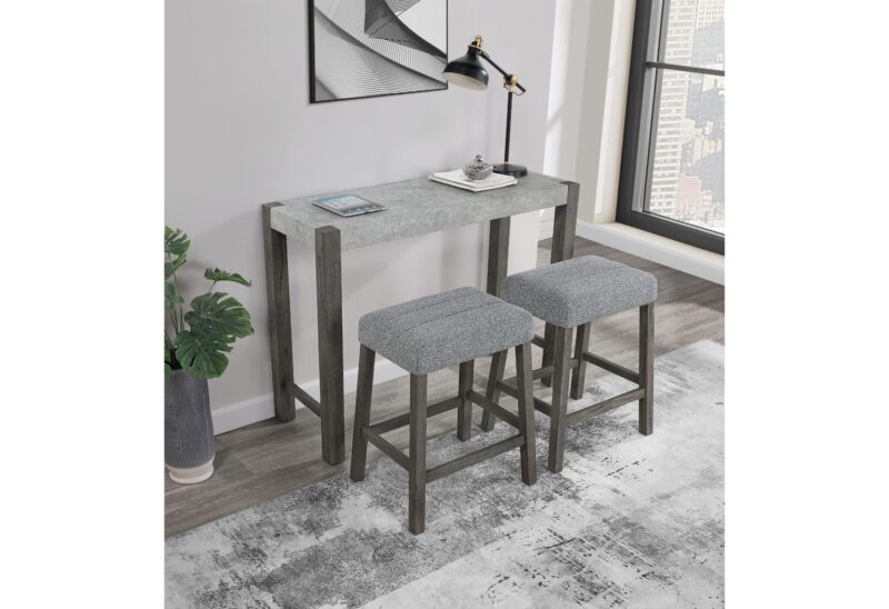D1523 GREY CONSOLE SOFA TABLE AND 2 STOOLS